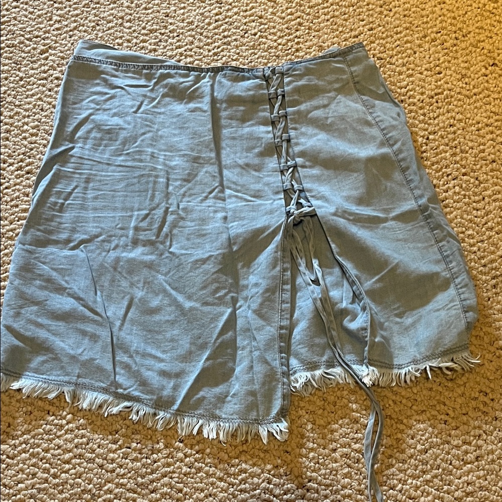 Lace-Up Frayed Hem Skirt